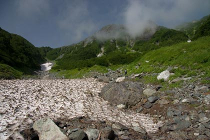 大樺沢の雪渓と北岳